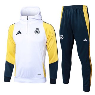 Felpa Cappuccio Real Madrid 2024/25 Bianco Giallo 2 Felpa Cappuccio Real Madrid 2024/25 Bianco Giallo 2