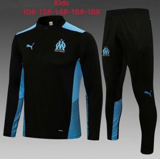 Bambino Felpa Allenamento Marsiglia 2022 Nero Blu Bambino Felpa Allenamento Marsiglia 2022 Nero Blu