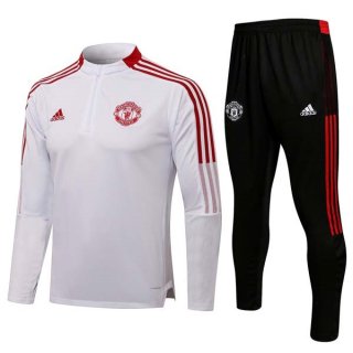 Felpa Allenamento Manchester United 2022 Bianco Nero Felpa Allenamento Manchester United 2022 Bianco Nero